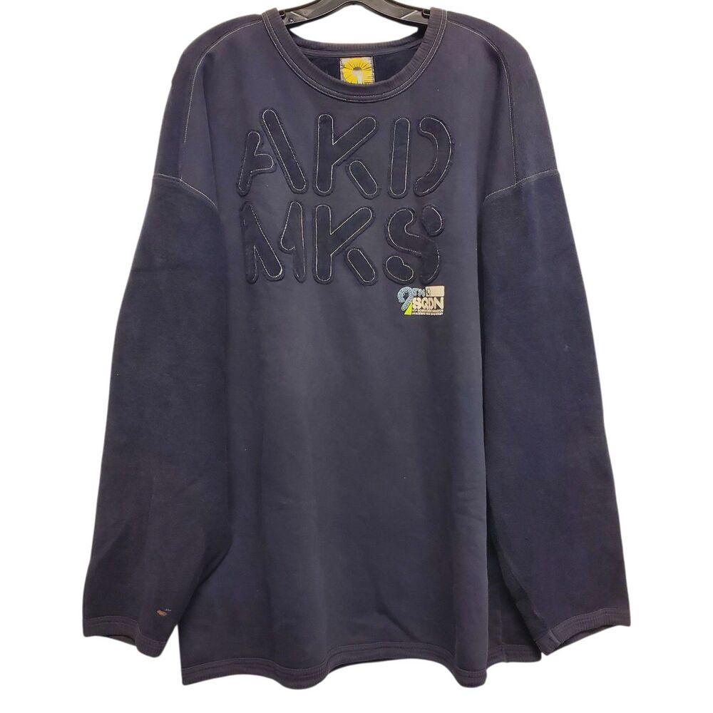 Vintage AKADEMIKS Sweater Mens 2XL Blue Embroidered Logo Hip Hop Streetwear Y2K